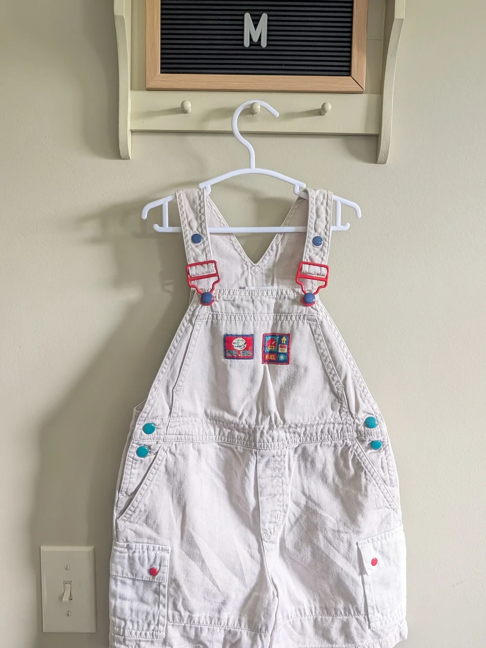 Gymboree White Denim Kids Overalls with Colorful Accent Buttons